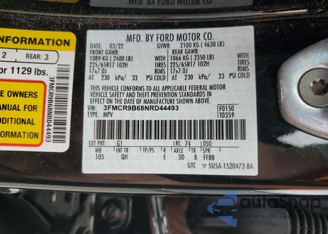 2022 Ford Bronco Sport Big Bend из США, поврежденный, VIN 3FMCR9B68NRD44493